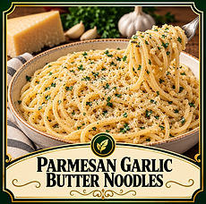 Homemade Garlic Butter Noodles with Parmesan cheese and fresh parsley
