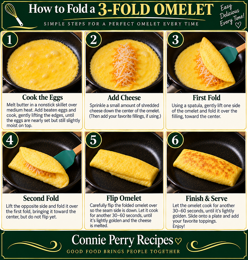Connie Perry Recipes - How to Fold a 3 Fold Omelet