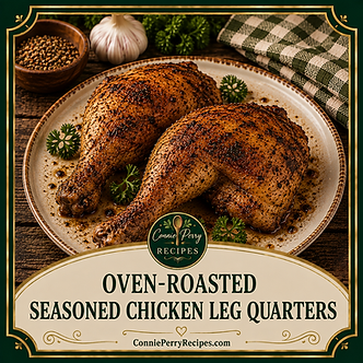 Connie Perry Recipes- Oven-Roasted Seasoned Chicken Leg Quarters