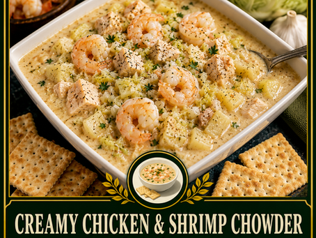 Garlic Soup with Chicken, Shrimp, Potatoes and Cabbage