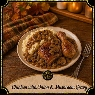 Connie Perry Recipes-Chicken with onion and Mushroom Gravy
