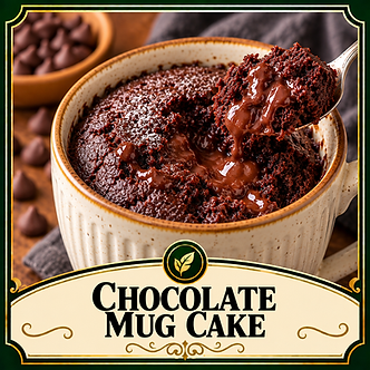 Moist chocolate mug cake with a gooey melted chocolate center and spoonful lifted from the mug