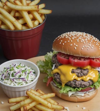 Cheese Burger with fries 