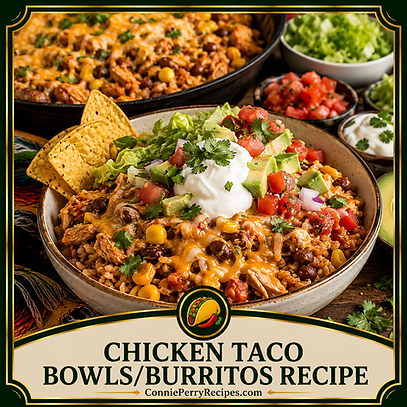 Connie Perry Recipes- Chicken Taco Bowls Burrito