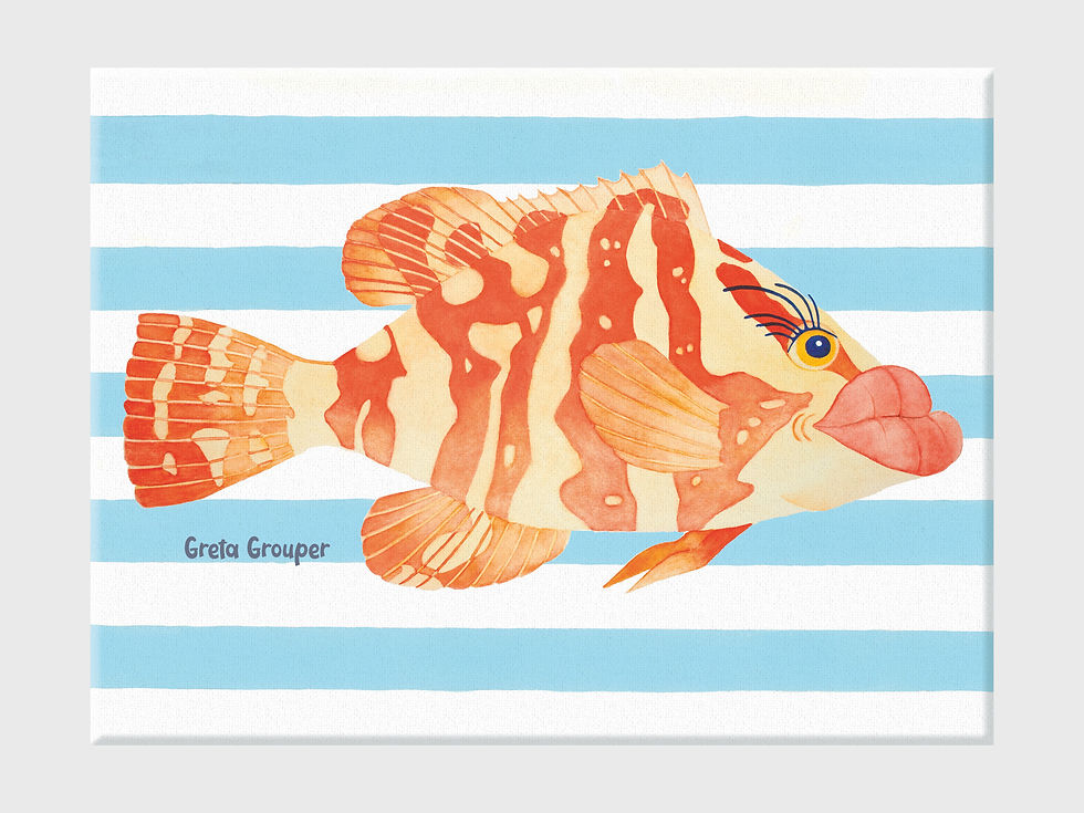 Thumbnail: Greta Grouper, Right Profile -  Wrapped Canvas