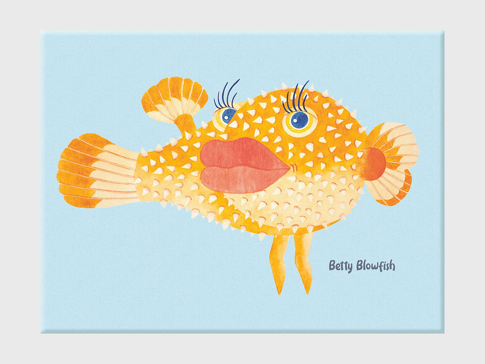 Thumbnail: Betty Blowfish, Turning Left -  Wrapped Canvas