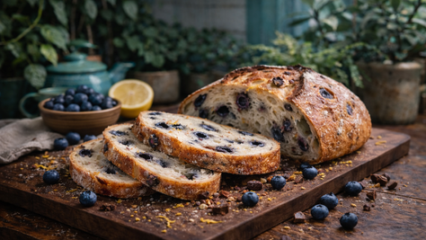 a loaf of blueberry lemon sourdough bread