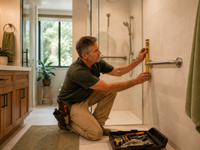 A contractor installing a grab bar