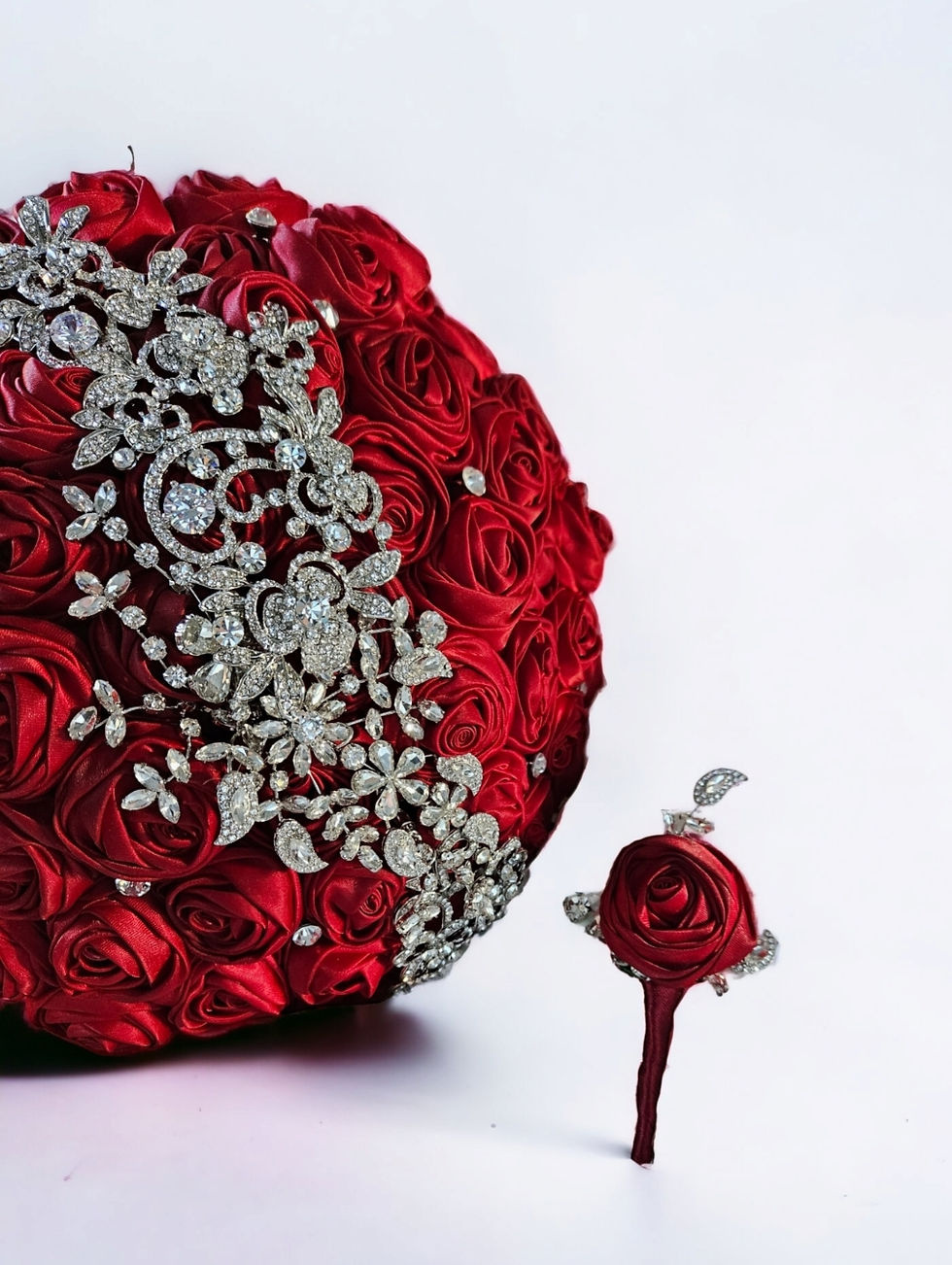 Thumbnail: Classic Red Rose Brooch Bridal Bouquet