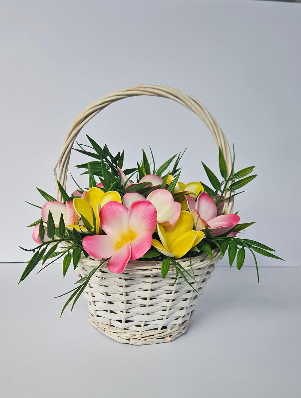 Thumbnail: Pink & Yellow Frangipani Flower Girl Basket