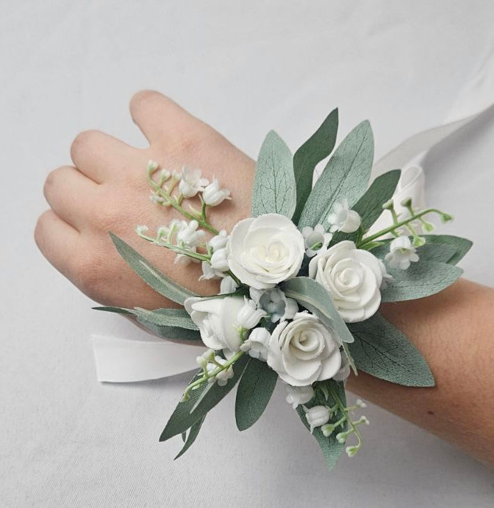 Thumbnail: Lilly of The Valley Buttonhole & Wrist Corsage Set