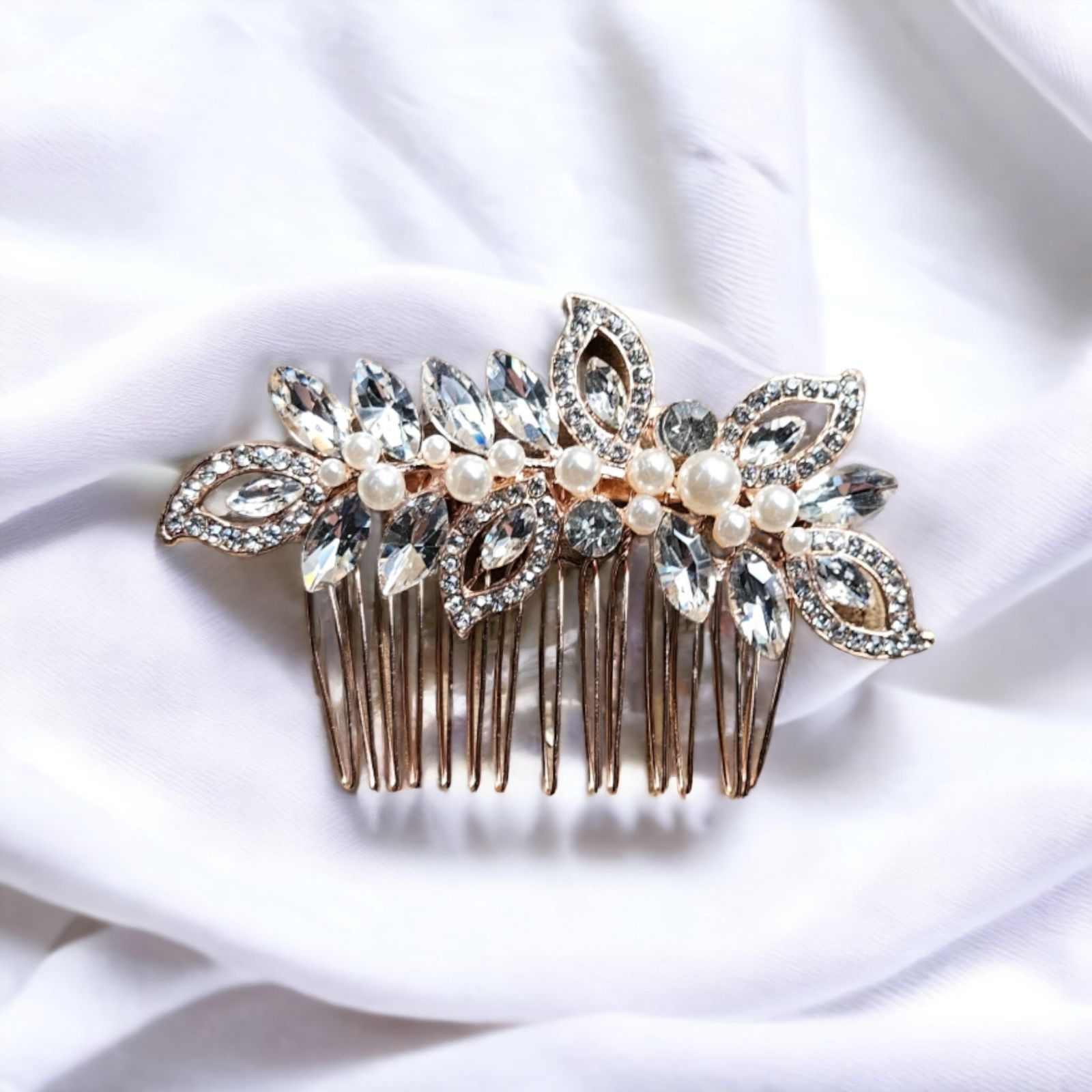 Rose Gold Bling and Pearl Hair Comb