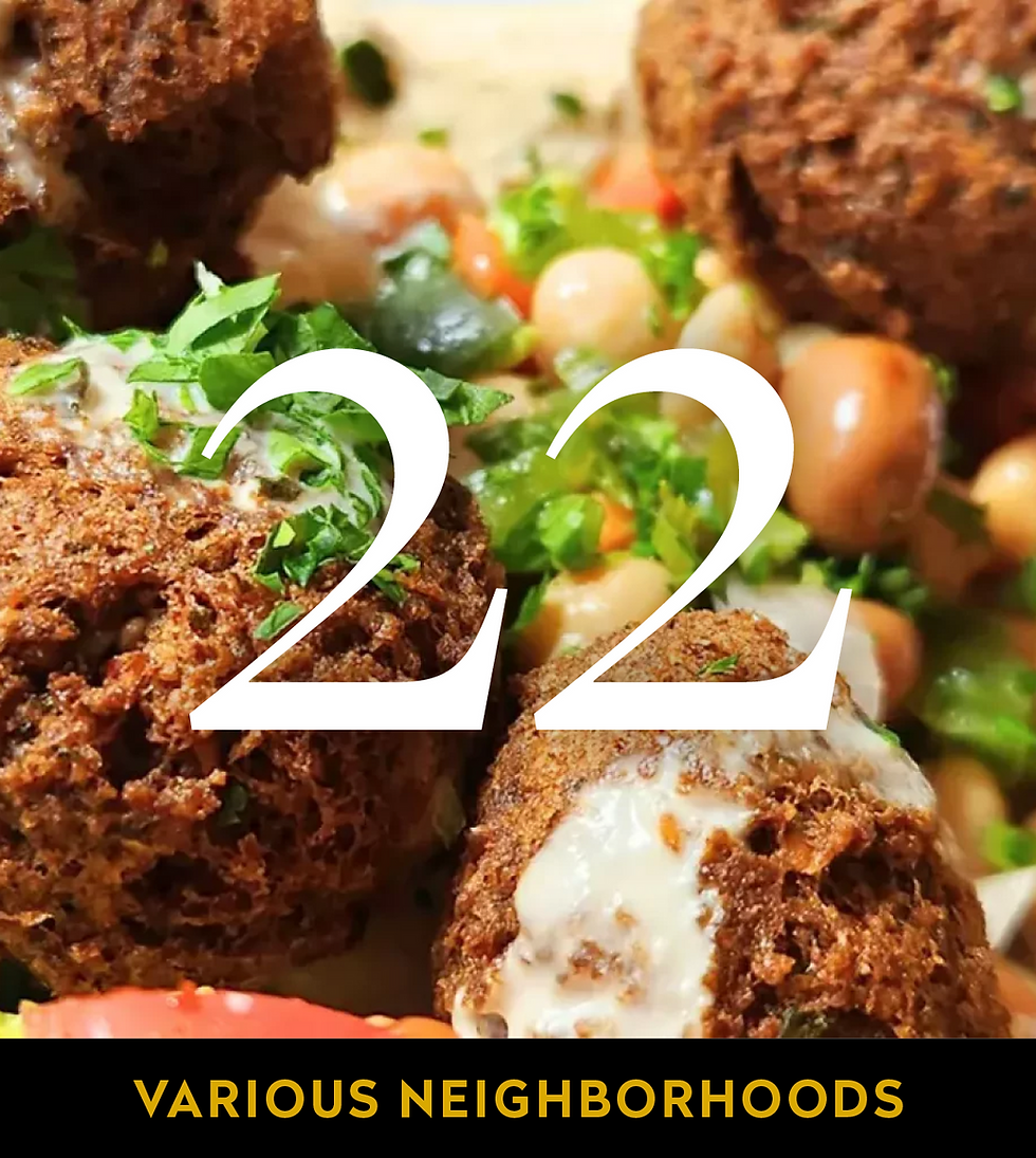Close-up of falafel and fresh salad served during a guided Greenwich Village