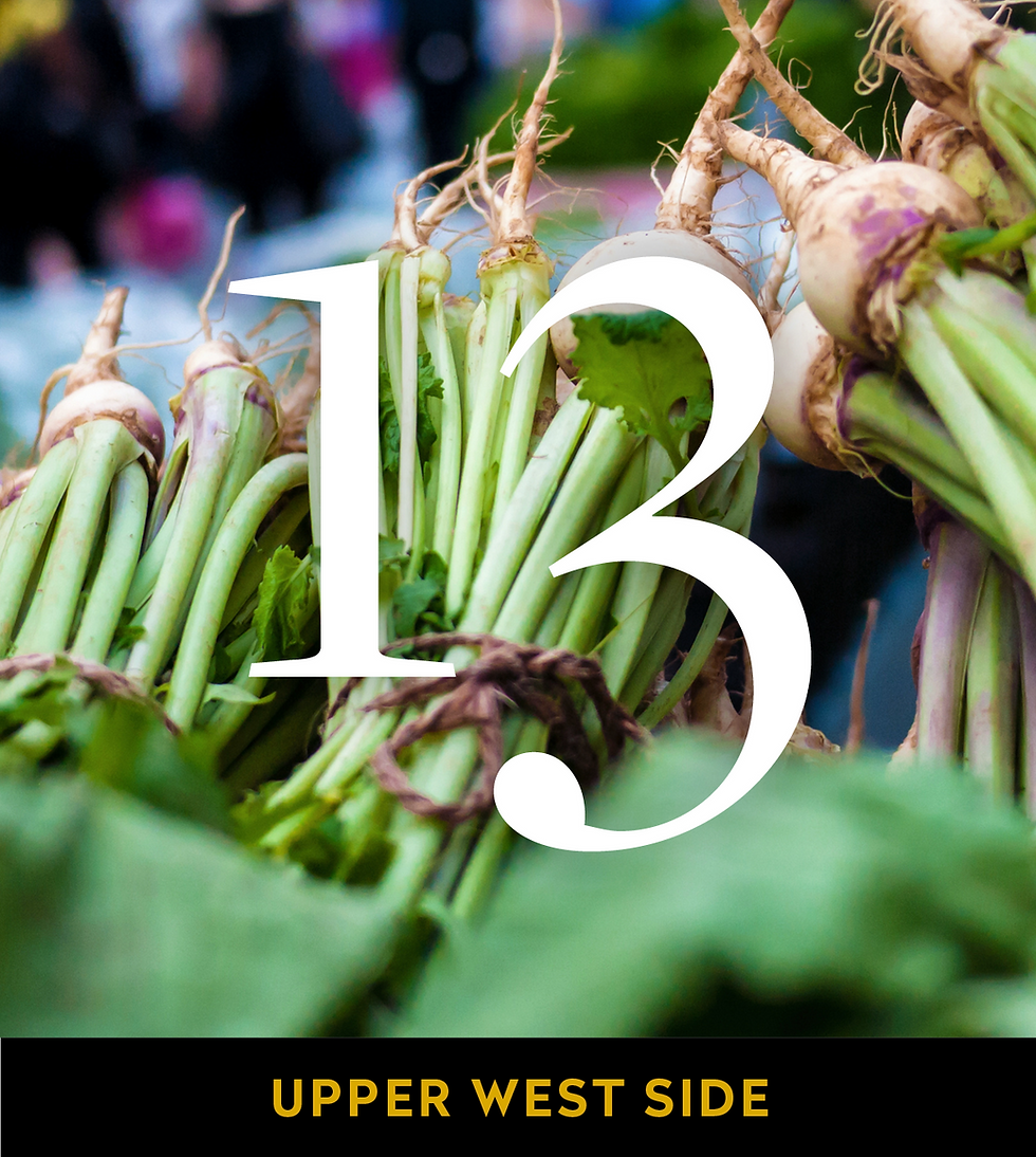 Fresh turnips with greens displayed at the 97th Street Greenmarket on the Upper West Side.