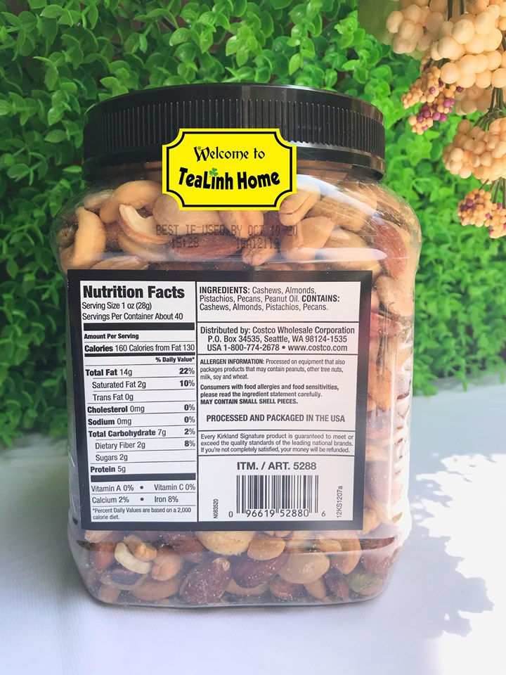 Thumbnail: Hủ 1,13kg, 4 loại (hạt điều,hạnh nhân,hạt dẻ cười & hồ đào, trộn sẵn không muối