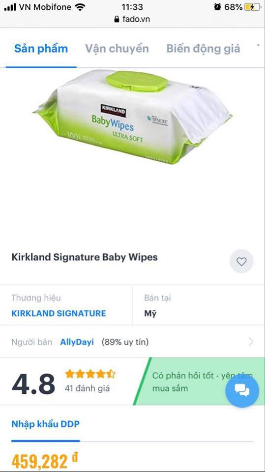 Thumbnail: Khăn ướt em bé chất liệu Tencel mềm êm dịu - Kirkland Signature Baby Wipes