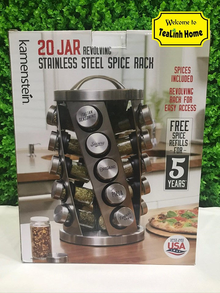 Thumbnail: Kệ gia vị Kamensteins bằng inox 20 hủ thủy tinh nhỏ chứa các loại gia vị khác nh
