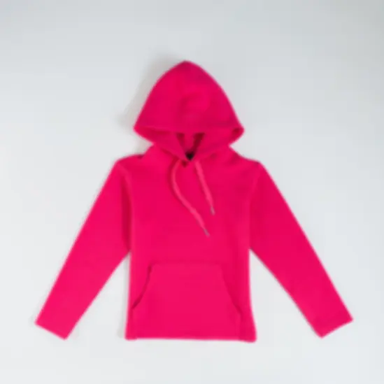 Hot pink hoodie with drawstring hood and kangaroo pocket