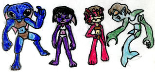 Alien Concepts: Dark Rabbit V1, Dark Rabbit V2, Dino, and Sharkmaid,