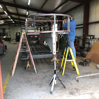 Wight Ranch trailer in the process of being restored at the Dark Horse Metal Works welding shop in Granbury