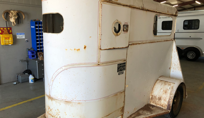 90's vintage one horse trailer before being restored back to working condition 