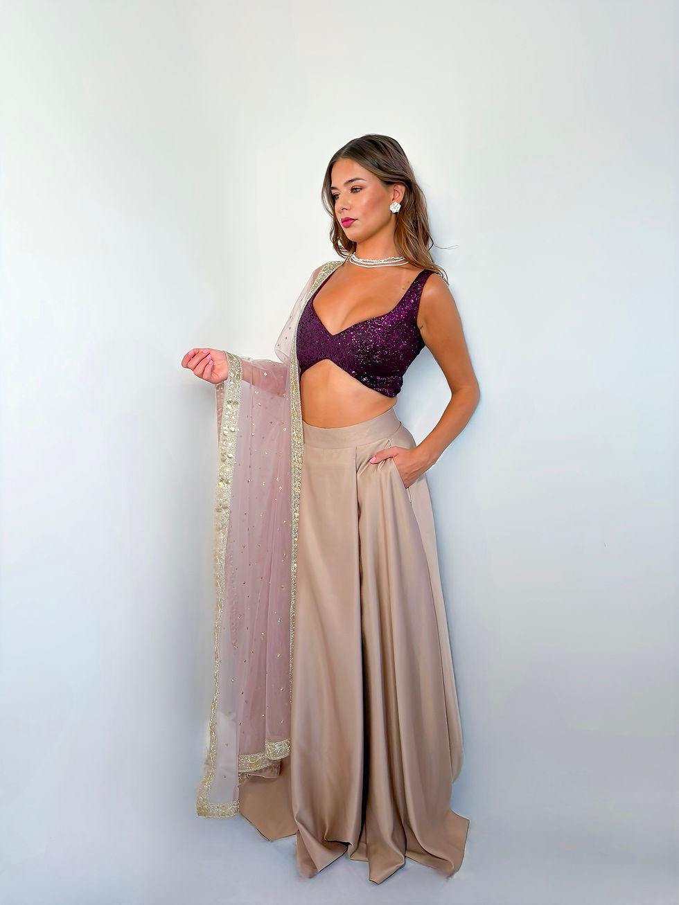 Thumbnail: Plumb Sequin Sweetheart Crop