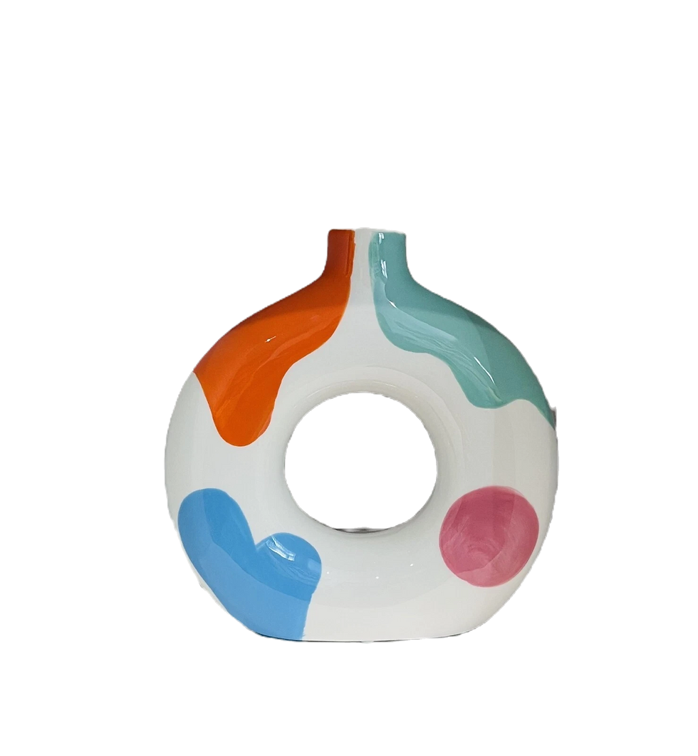Thumbnail: Art Ceramics Vase Ornament Abstract Hand Painted Multicolours Belgium