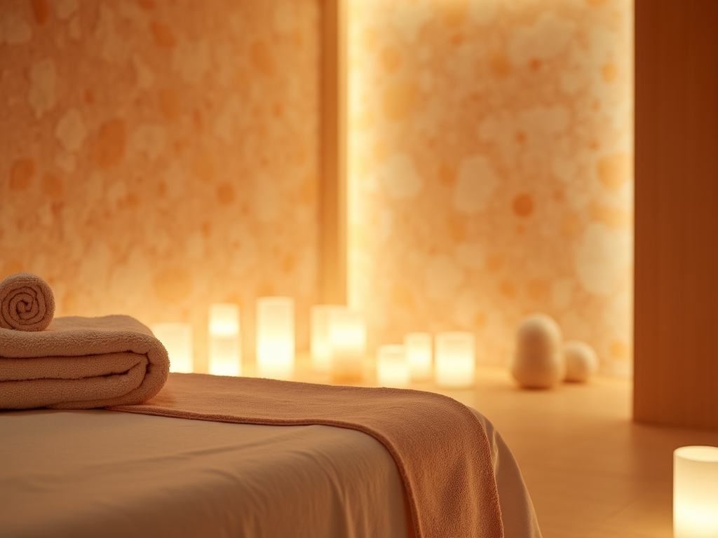 Peaceful spa room with soft lighting and a Himalayan salt glow at Salt Holistic Spa in London, Ontario