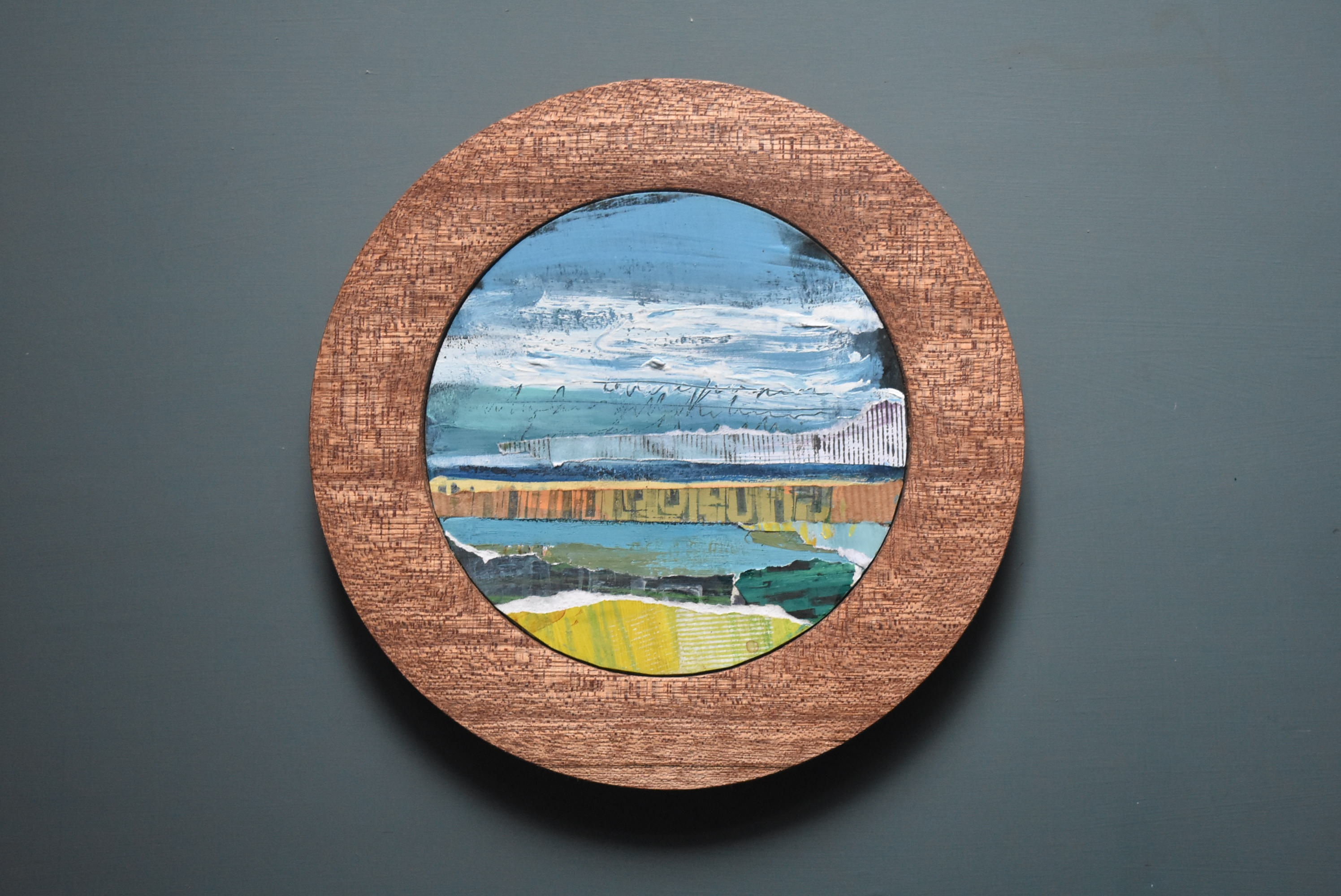 Large mixed media seascape circle