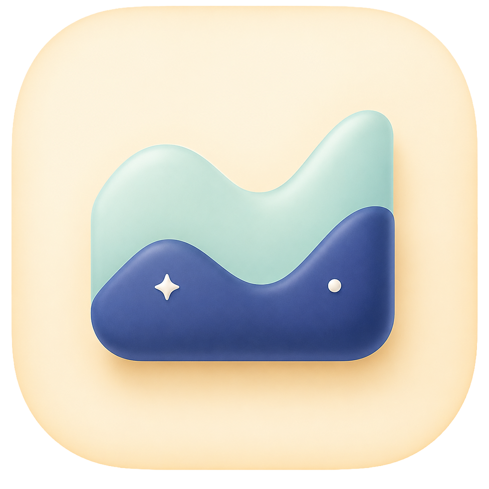 Stylized 3D wave icon with light and dark blue sections