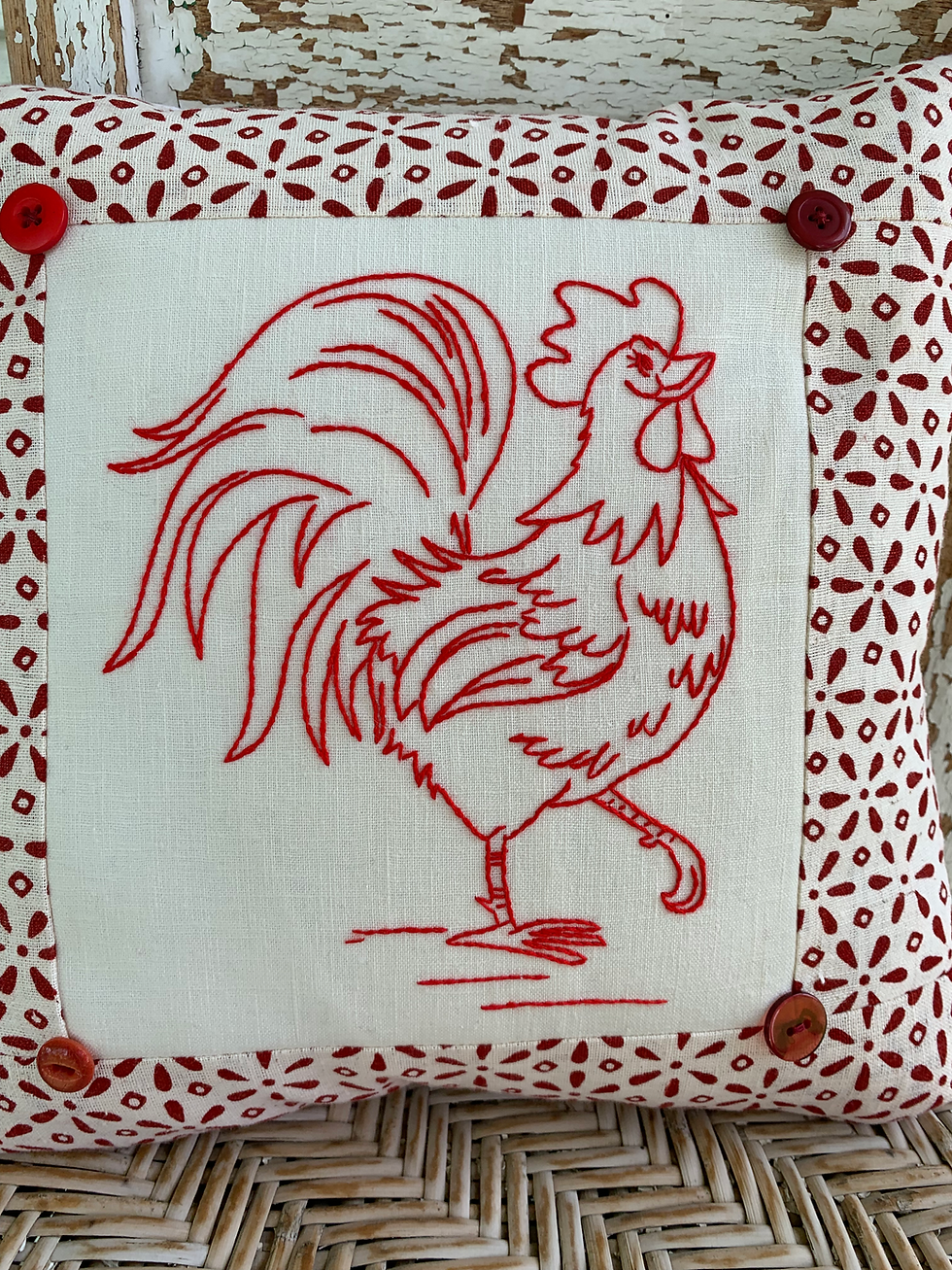 Thumbnail: RED  WORK  ROOSTER  PILLOW