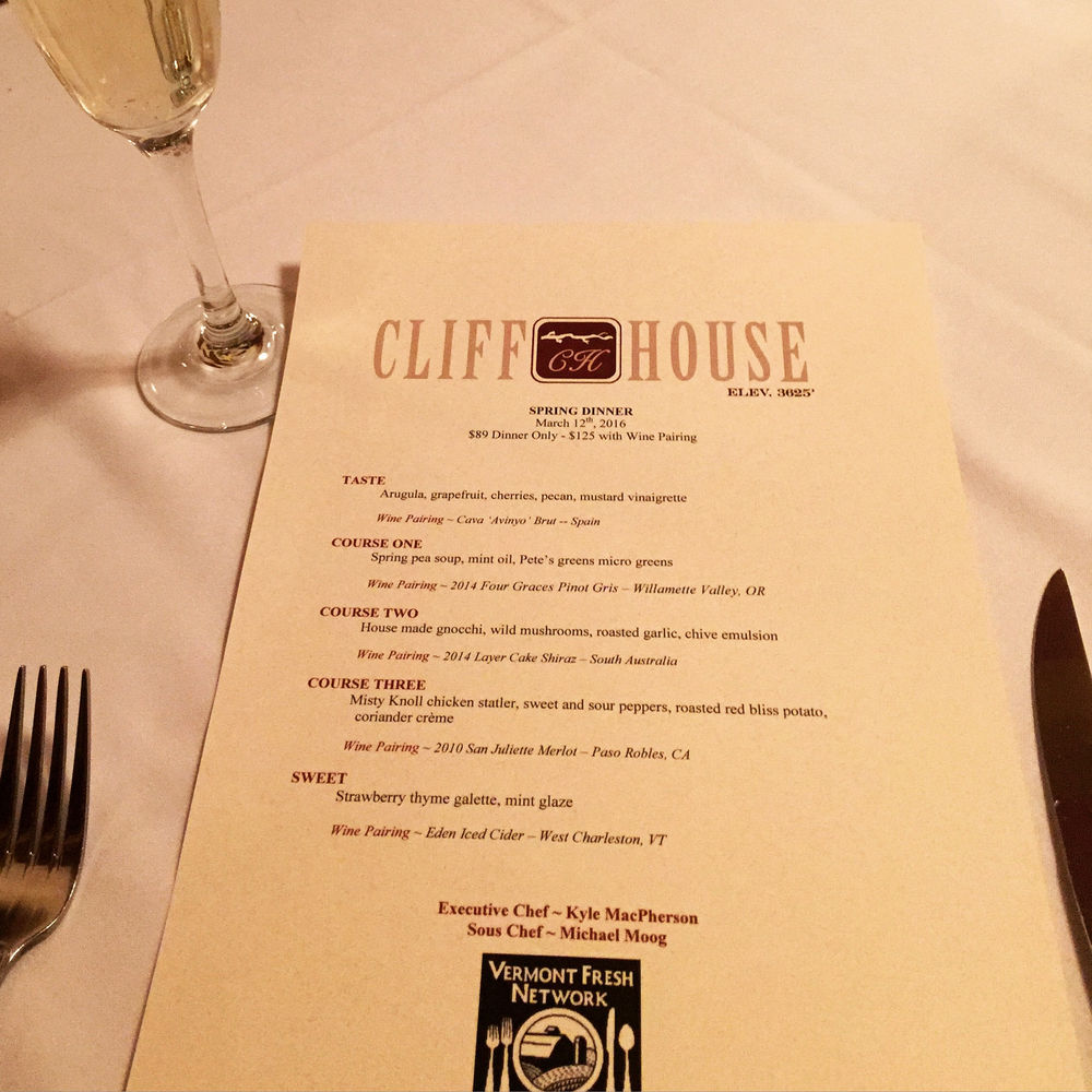 Cliff House spring dinner series Stowe,VT