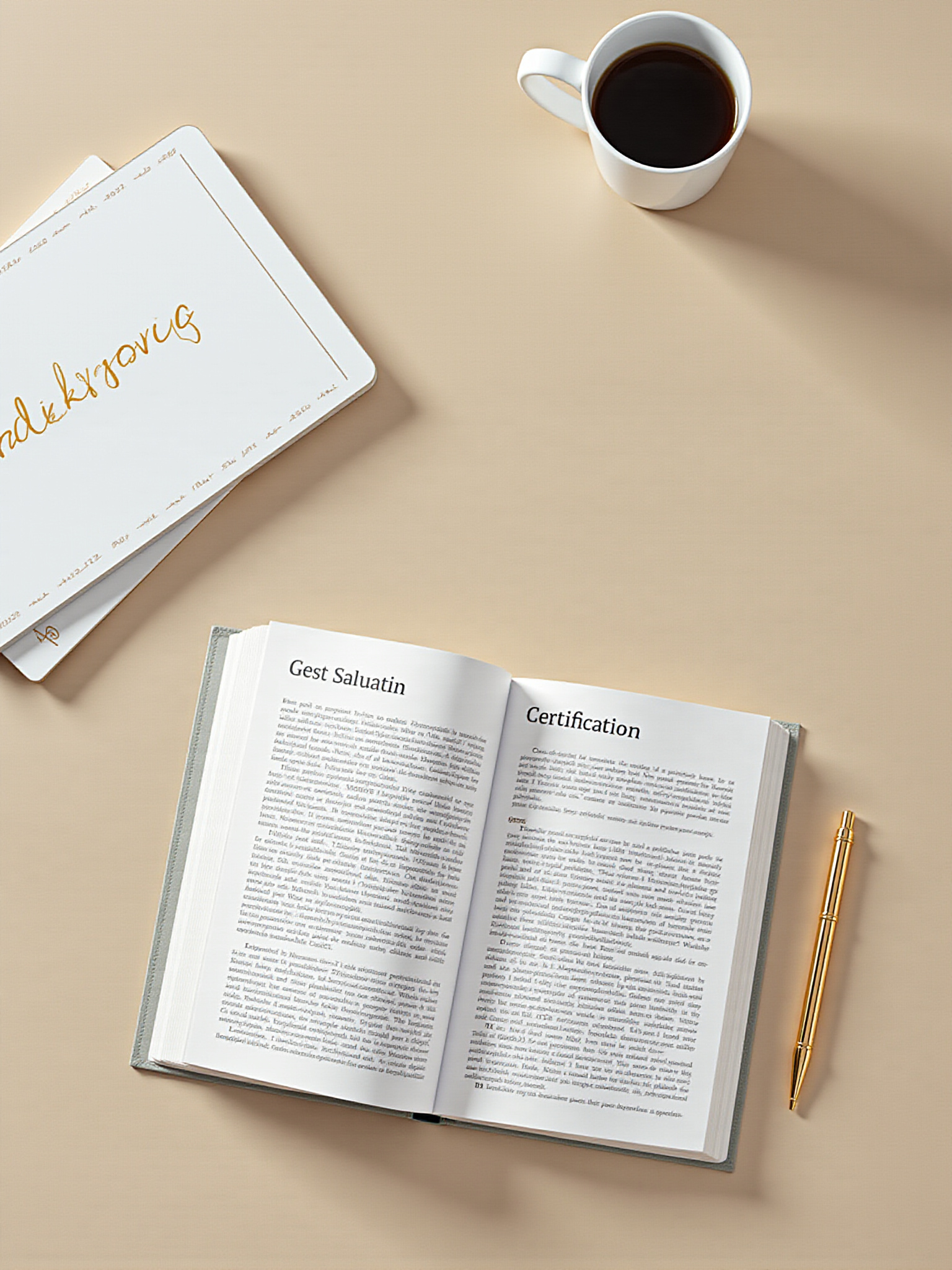 Open book 'Part One,' 'Introduction,' coffee cup, pen, inkwell insights.