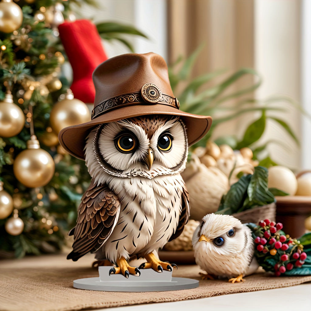 Une figurine de gardien de chouette avec un hibou sur une souche en bois - Statu