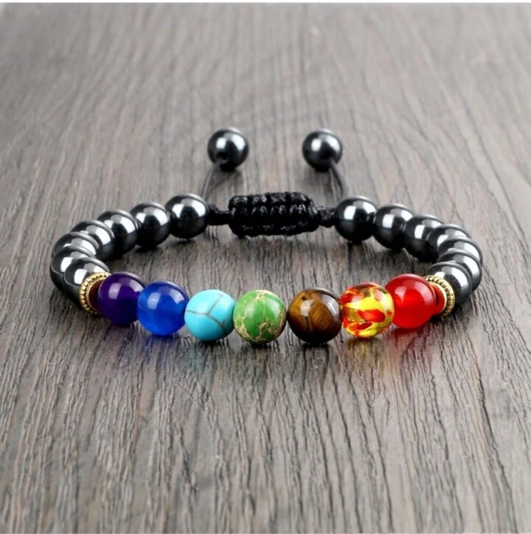 Bracelet 7 Chakras Mixte – Pierres Naturelles & Pierre de Lave – Ajustable & Fai