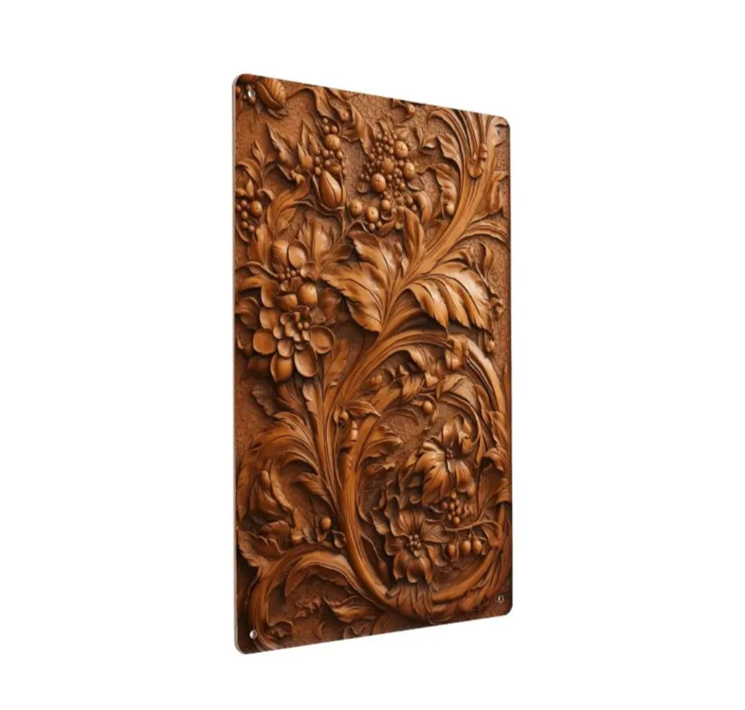 1 plaque en bois artisanale avec un design botanique sculpté, 20.32cm x 30.48cm,