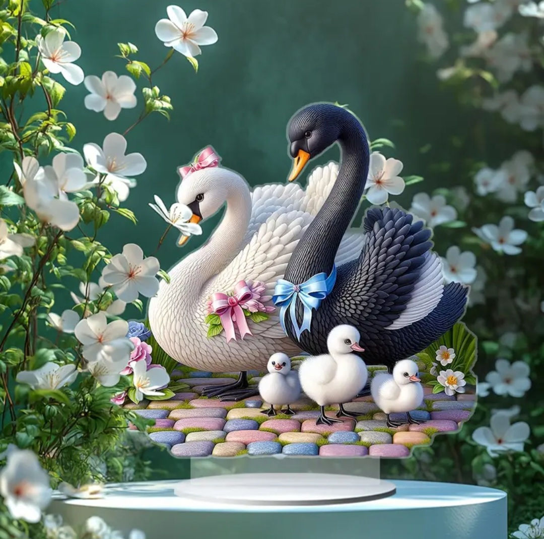 Éveillez l'Amour avec notre Statue Familiale de Cygne en Acrylique Moderne