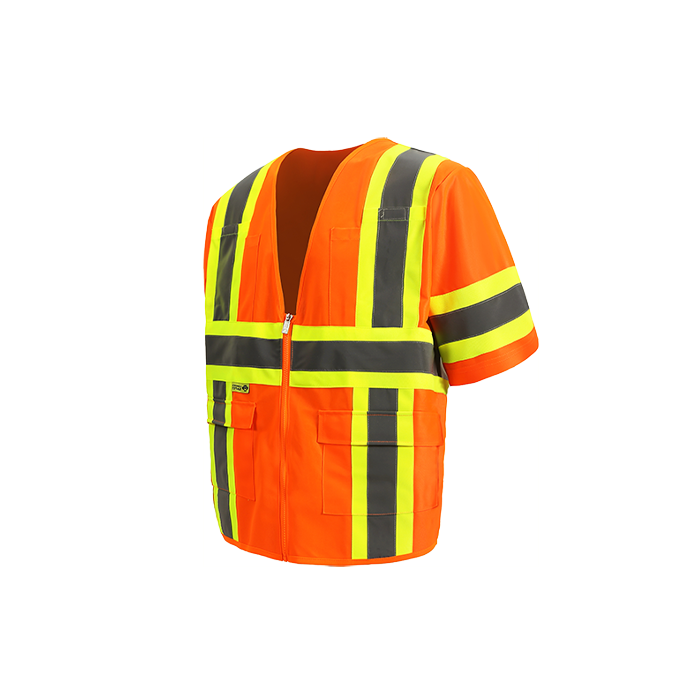 Thumbnail: 7138C-3 High Visibility Contrast Vest, Class 3, Orange, Zipper Closure