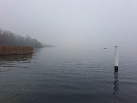 Herbstmüdigkeit – Nebel über einem See symbolisiert mentale Klarheit trotz grauer Tage
