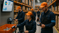 Warehouse workers using scanners to replenish inventory