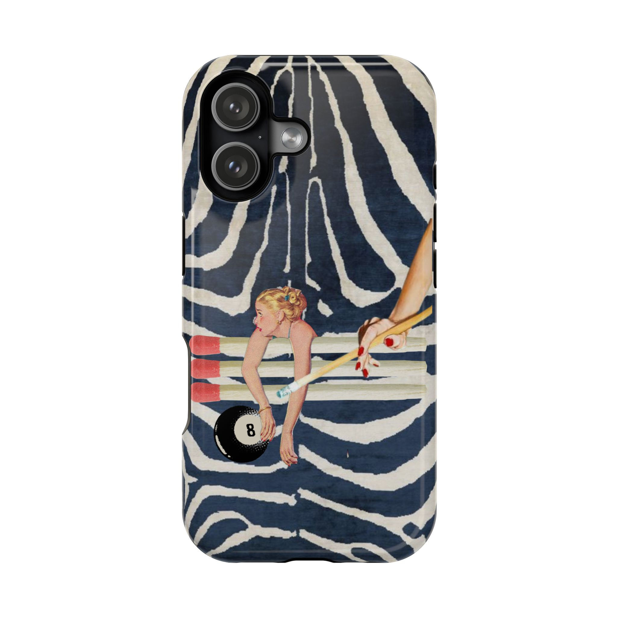 Vintage Pinup Zebra Phone Case — Retro Billiards Magnetic Impact-Resistant Case