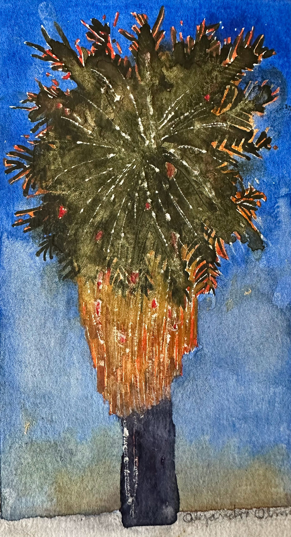 Thumbnail: Winter Palm Tree - Unframed Original - 5.5"x8.5"