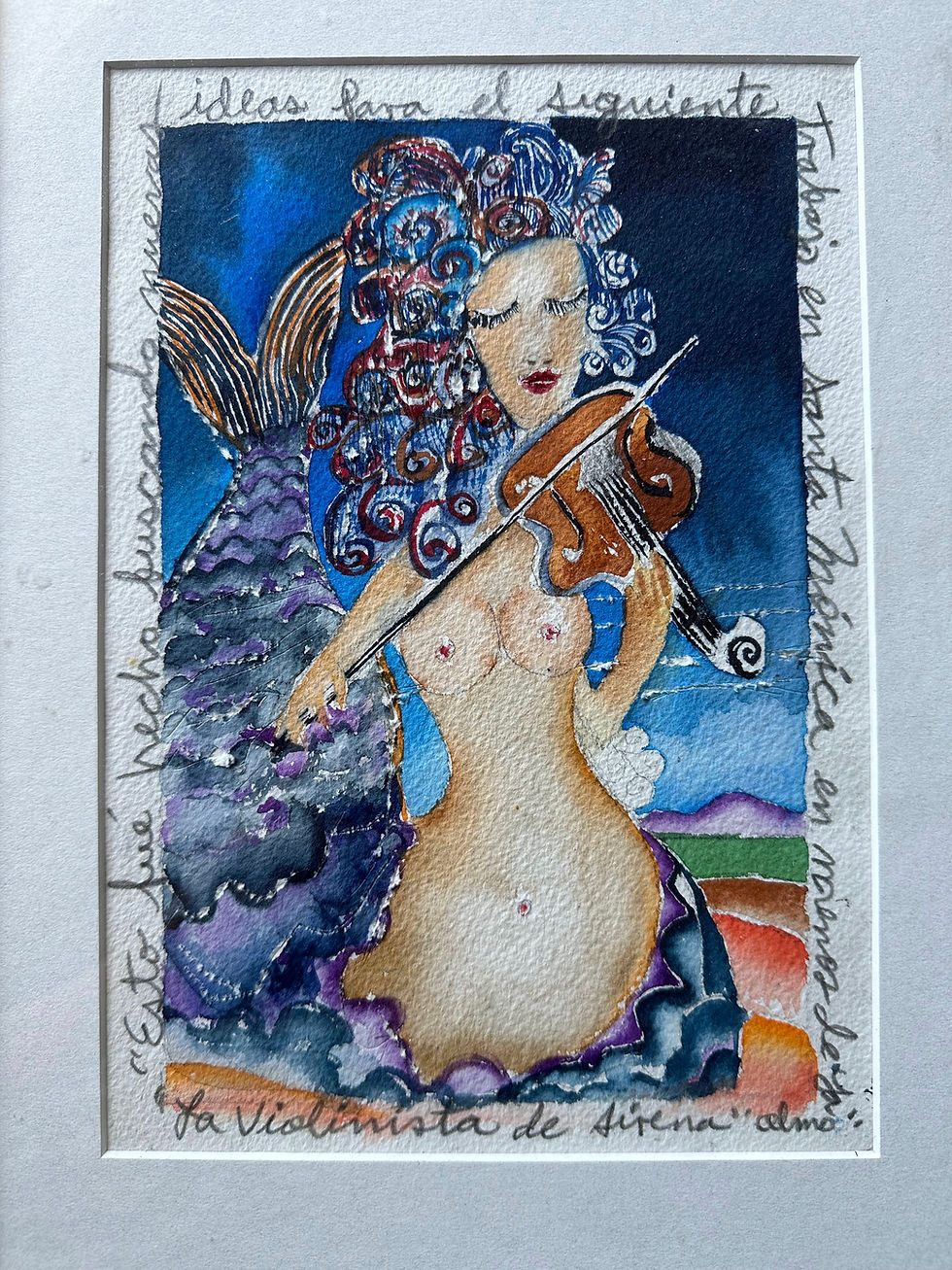Thumbnail: La Violinista Sirena - Framed Original - 11x14"