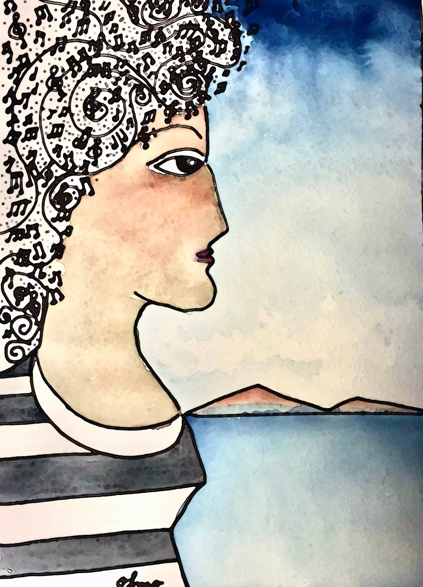 Musical Woman - Original Watercolor, Unframed - 10x16"