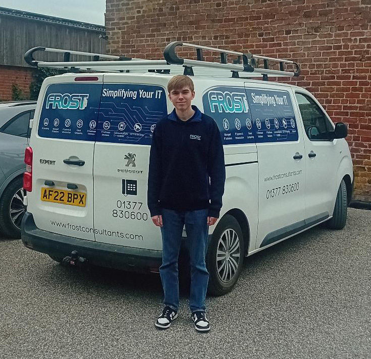 Frost Consultants Digital Support Apprentice Tommy, is celebrating his one year anniversary. During his first year, Tommy has worked on various managed IT, digital multimedia and CCTV projects