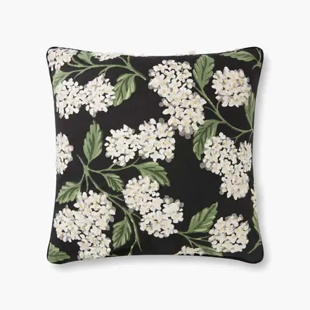 Black & Ivory Hydrangea 22'' Pillow