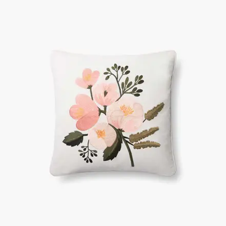 Blush Botanical Embroidered 18'' Pillow