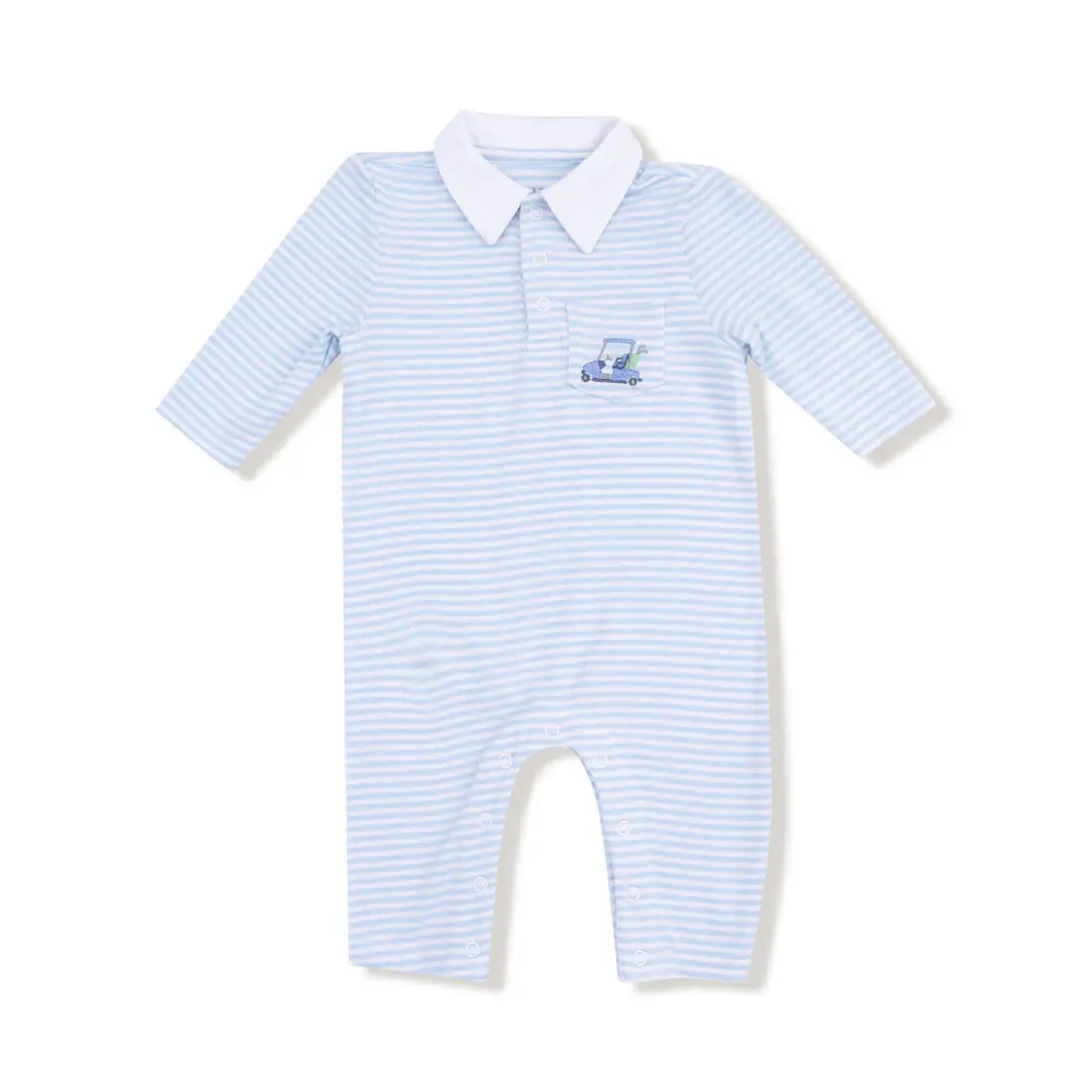 Baby Golf Carts - Blue Stripe  Polo Romper