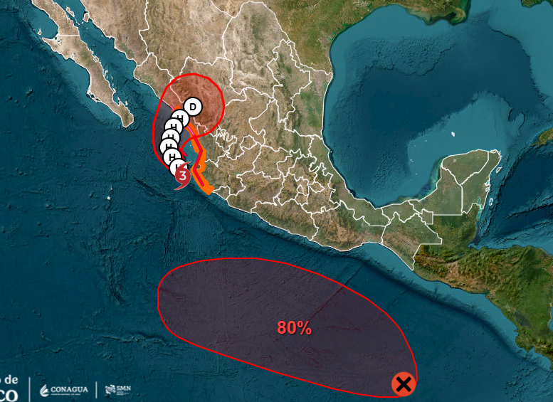 Alerta máxima por Simón: extienden vigilancia de huracán de Jalisco a Sinaloa y vigilan posible formación de "Trudy"