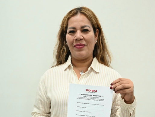Evangelina Llanes Carreón formaliza registro en Morena y busca dar continuidad al proyecto municipal en Juan José Ríos